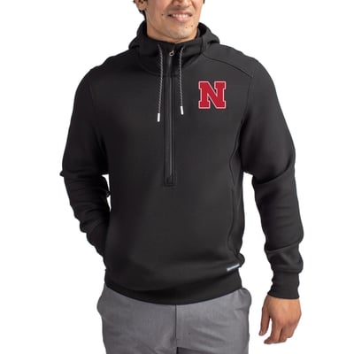  Nebraska Huskers Cutter & Buck Roam Eco Recycled Half-Zip Pullover Hoodie - Black